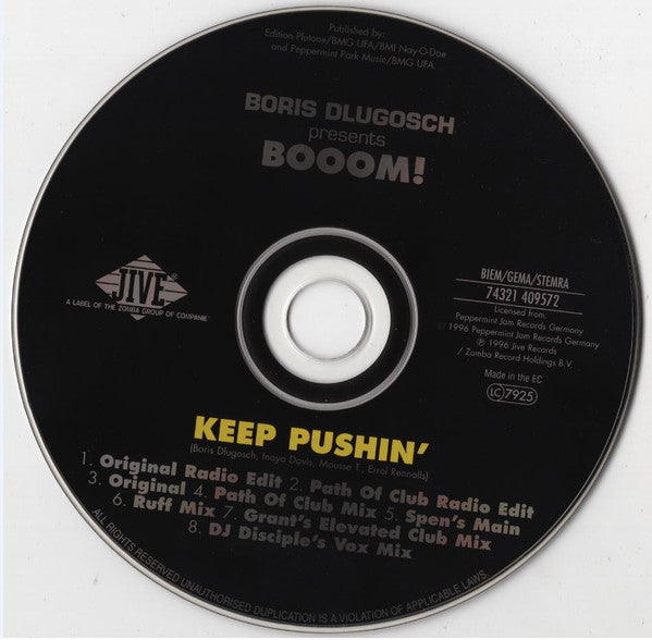 Boris Dlugosch Presents Booom! : Keep Pushin' (The Mixes) (CD, Maxi)