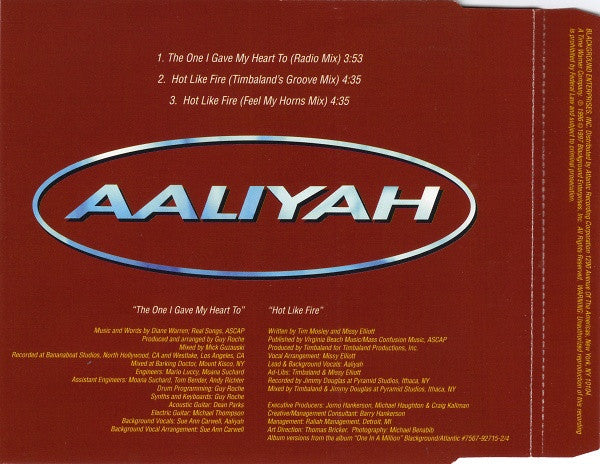 Aaliyah : The One I Gave My Heart To / Hot Like Fire (CD, Single)