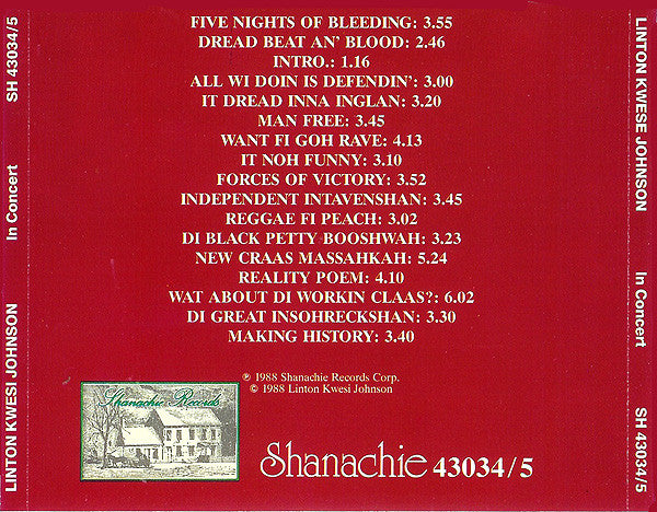 Linton Kwesi Johnson : In Concert (CD, Album, RE)