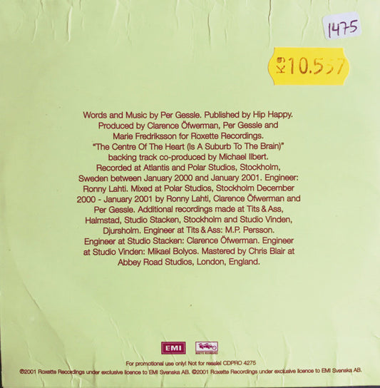 Roxette : The Centre Of The Heart (Is A Suburb To The Brain) (CD, Single, Promo)