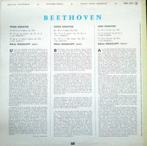 Ludwig van Beethoven, Nikita Magaloff : Piano Sonatas Nº 17, 26, 30 (LP, Album)
