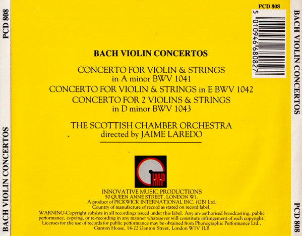 Johann Sebastian Bach - Scottish Chamber Orchestra, Jaime Laredo : Violin Concertos (CD, Album)