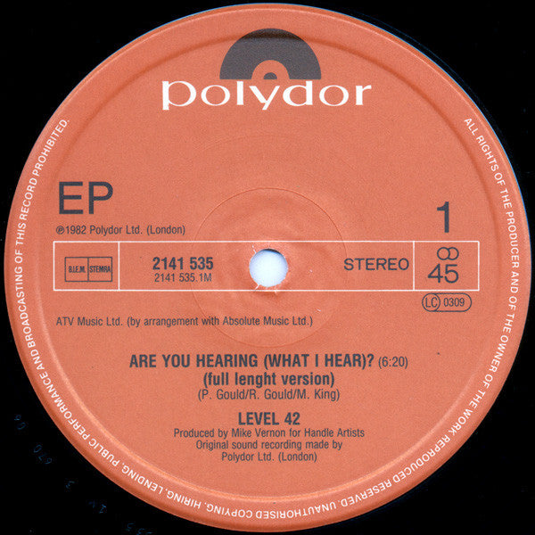 Level 42 : Are You Hearing (What I Hear)? (12", EP)