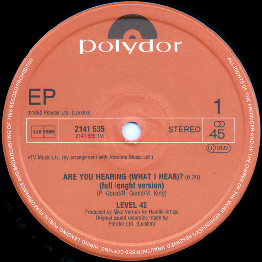 Level 42 : Are You Hearing (What I Hear)? (12", EP)