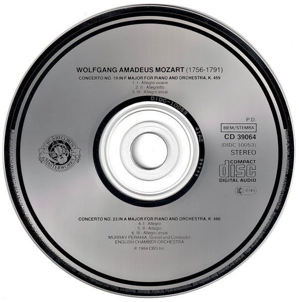 Murray Perahia, Wolfgang Amadeus Mozart, English Chamber Orchestra : Piano Concerti No. 19, K.459, No. 23, K. 488  (CD, Album)