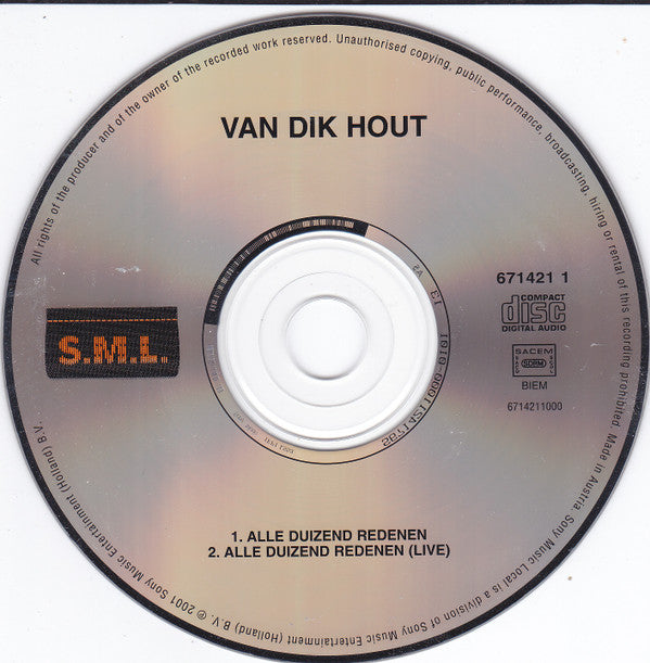 Van Dik Hout : Alle Duizend Redenen (CD, Single)