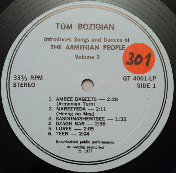 Tom Bozigian : Presents Songs & Dances Of The Armenian People Vol. 2 (LP, Album)