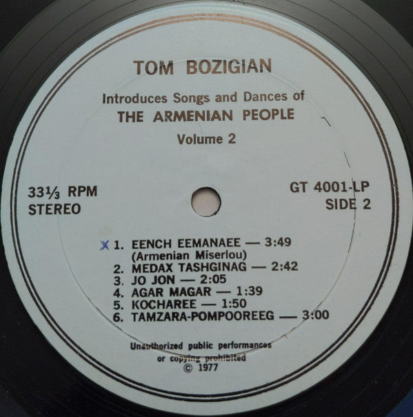 Tom Bozigian : Presents Songs & Dances Of The Armenian People Vol. 2 (LP, Album)