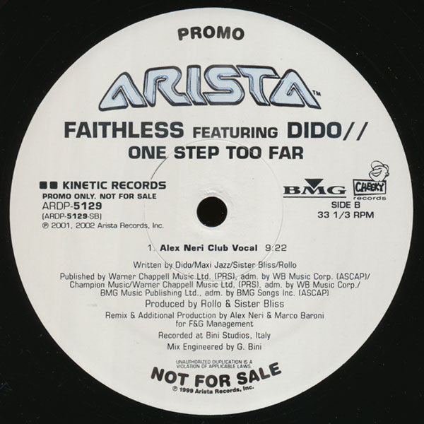 Faithless Featuring Dido : One Step Too Far (12", Promo)