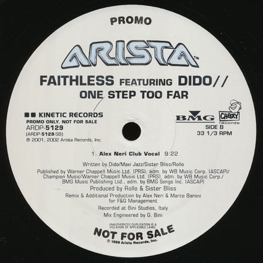 Faithless Featuring Dido : One Step Too Far (12", Promo)
