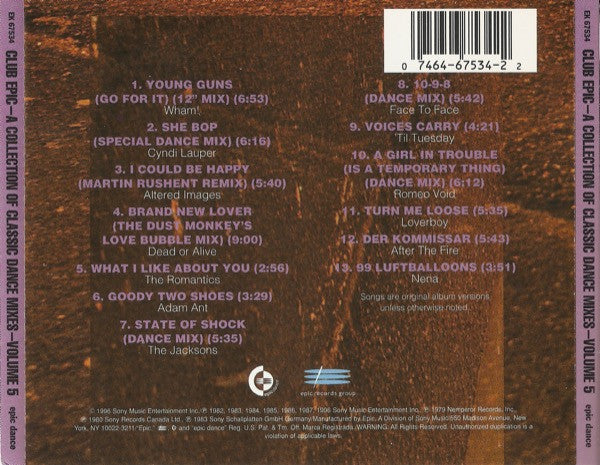 Various : Club Epic (A Collection Of Classic Dance Mixes) Volume 5 (CD, Comp, RM)