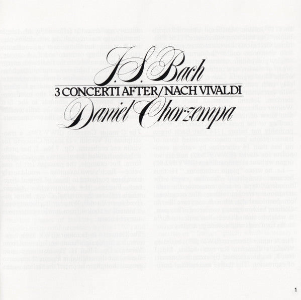 Johann Sebastian Bach, Daniel Chorzempa : 3 Concerti After / Nach Vivaldi (CD, RE)
