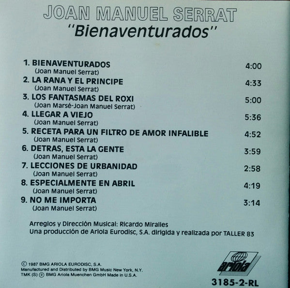 Joan Manuel Serrat : Bienaventurados (CD, Album)