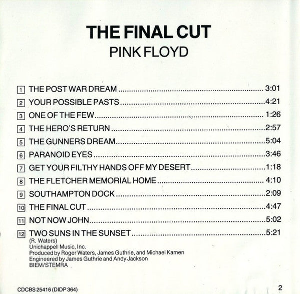 Pink Floyd : The Final Cut (CD, Album, RE)