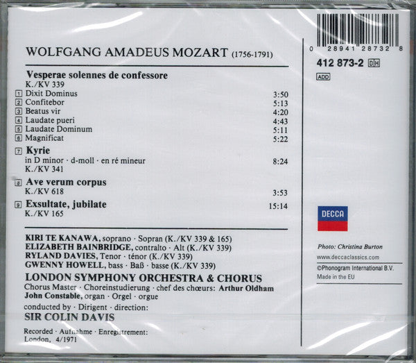 Wolfgang Amadeus Mozart - Kiri Te Kanawa, London Symphony Orchestra & London Symphony Chorus, Sir Colin Davis : Exsultate Jubilate / Vesperae Solennes De Confessore / Kyrie In D Minor / Ave Verum Corpus (CD)