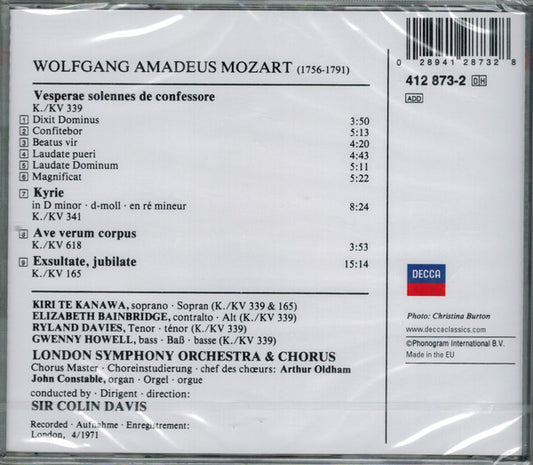 Wolfgang Amadeus Mozart - Kiri Te Kanawa, London Symphony Orchestra & London Symphony Chorus, Sir Colin Davis : Exsultate Jubilate / Vesperae Solennes De Confessore / Kyrie In D Minor / Ave Verum Corpus (CD)