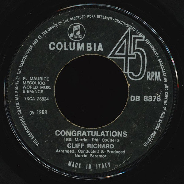 Cliff Richard : Congratulations (7", Single)