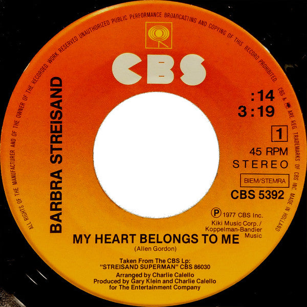 Barbra Streisand : My Heart Belongs To Me / Answer Me (7", Single)