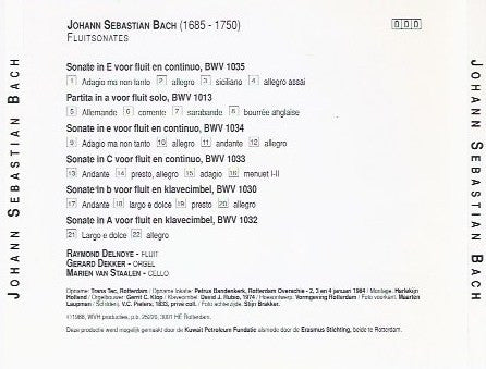 Raymond Delnoye, Gerard Dekker, Marien Van Staalen, Johann Sebastian Bach : Fluitsonates (CD, Album)