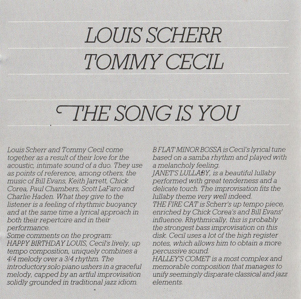 Louis Scherr / Tommy Cecil : The Song Is You (CD, Album)