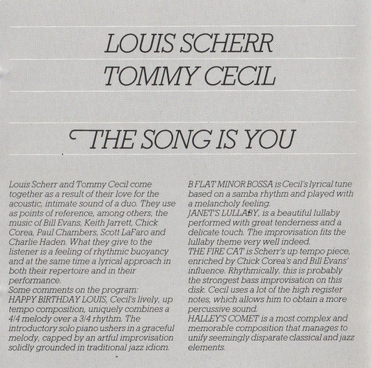 Louis Scherr / Tommy Cecil : The Song Is You (CD, Album)