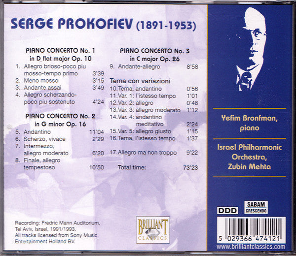 Sergei Prokofiev / Yefim Bronfman, Zubin Mehta, Israel Philharmonic Orchestra : Complete Piano Concertos & Sonatas (5xCD + Box, Comp)