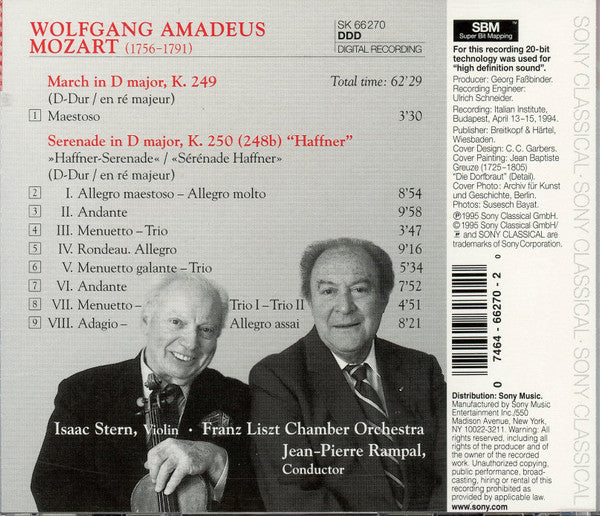 Wolfgang Amadeus Mozart - Isaac Stern, Liszt Ferenc Chamber Orchestra, Jean-Pierre Rampal : Haffner Serenade (CD)