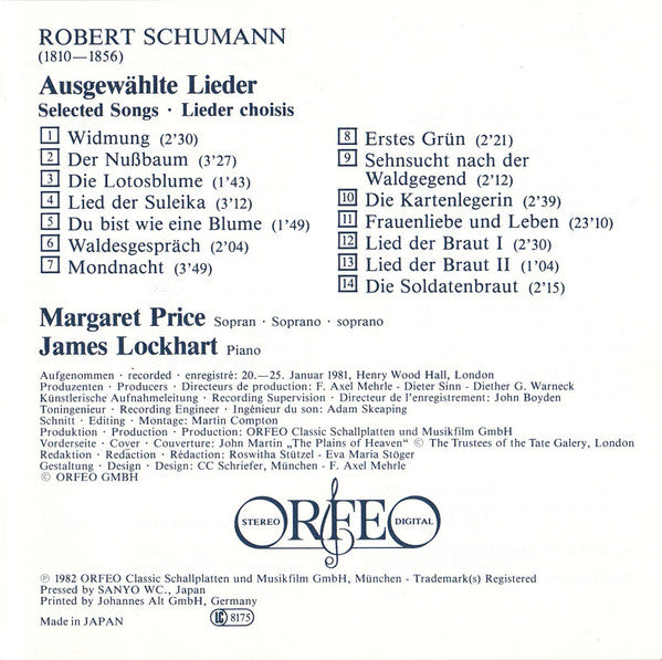 Robert Schumann - Margaret Price & James Lockhart : Lieder (CD, Album, RE)