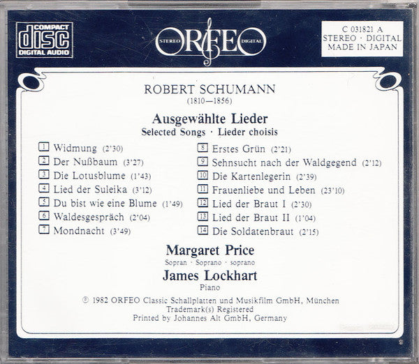Robert Schumann - Margaret Price & James Lockhart : Lieder (CD, Album, RE)