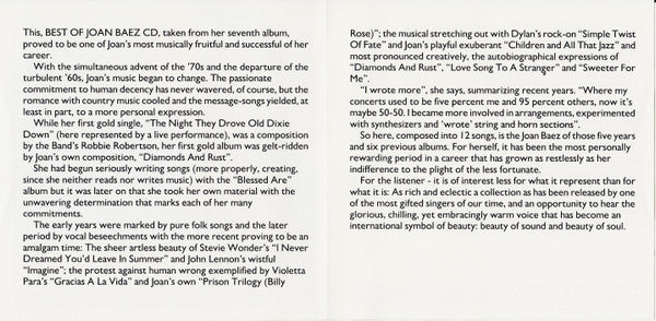 Joan Baez : The Best Of Joan Baez (CD, Comp)