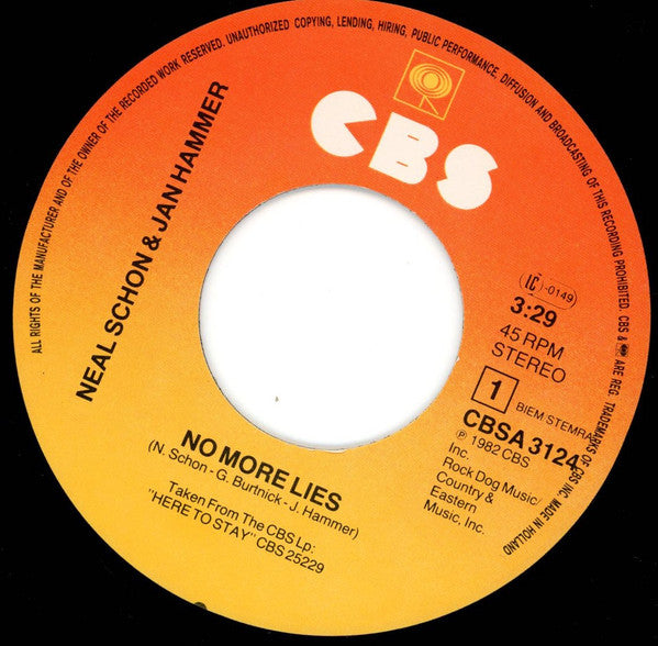 Schon & Hammer : No More Lies (7", Single)