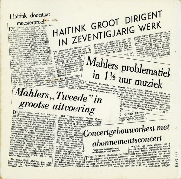 Concertgebouworkest ,  Bernard Haitink, Gustav Mahler : Haitink Repeteert Mahler (7")
