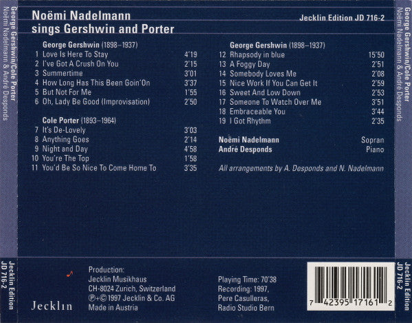 Noëmi Nadelmann & André Desponds : George Gershwin/Cole Porter (Noëmi Nadelmann Sings Gershwin And Porter) (CD)