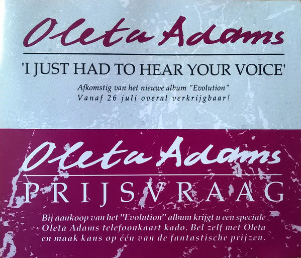 Oleta Adams : I Just Had To Hear Your Voice (CD, Maxi)