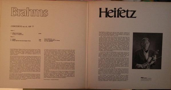 Heifetz*, Brahms*, Orchestre Symphonique De Chicago*, Reiner* : Concerto Pour Violon En Ré (LP, RE, Gat)