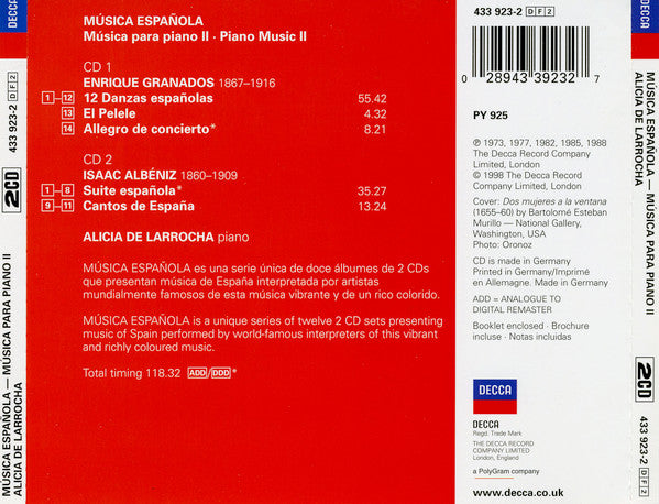 Alicia De Larrocha, Enrique Granados, Isaac Albéniz : Musica Española: Musica Para Piano II = Piano Music (2xCD, Comp)