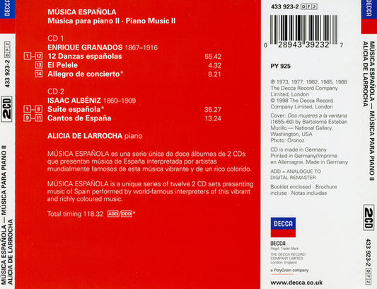 Alicia De Larrocha, Enrique Granados, Isaac Albéniz : Musica Española: Musica Para Piano II = Piano Music (2xCD, Comp)