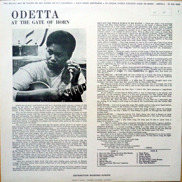 Odetta : At The Gate Of Horn (LP, Album)