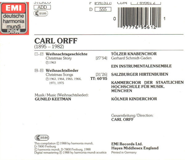 Carl Orff , Musik Gunild Keetman, Tölzer Knabenchor : Weihnachtsgeschichte, Weihnachtslieder (CD, Comp, RE, RM)