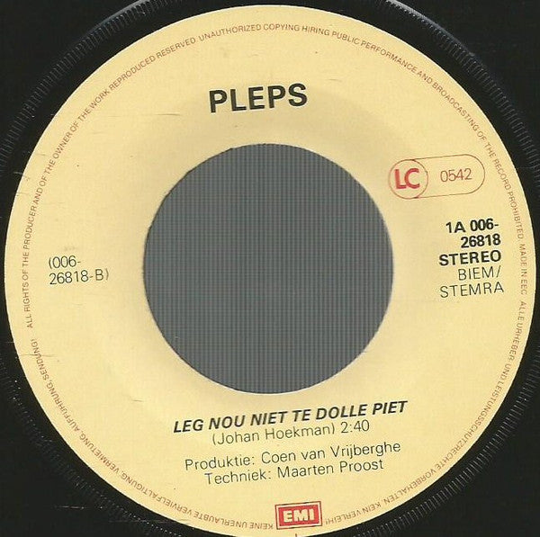Pleps : 'k Wis Niet Dat Je Kwaad Werd (7", Single)