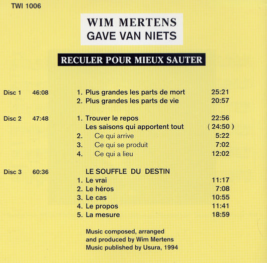 Wim Mertens : Gave Van Niets : Part IV (Reculer Pour Mieux Sauter) (3xCD)