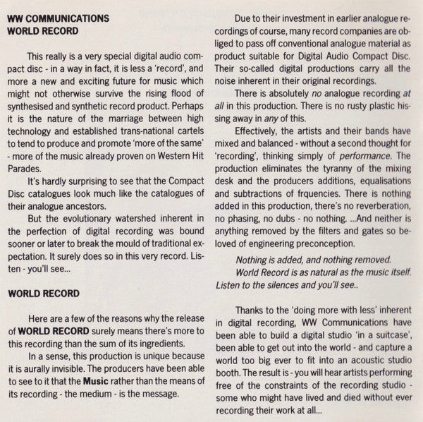 Various : A WW Communications World Record (CD, Comp)