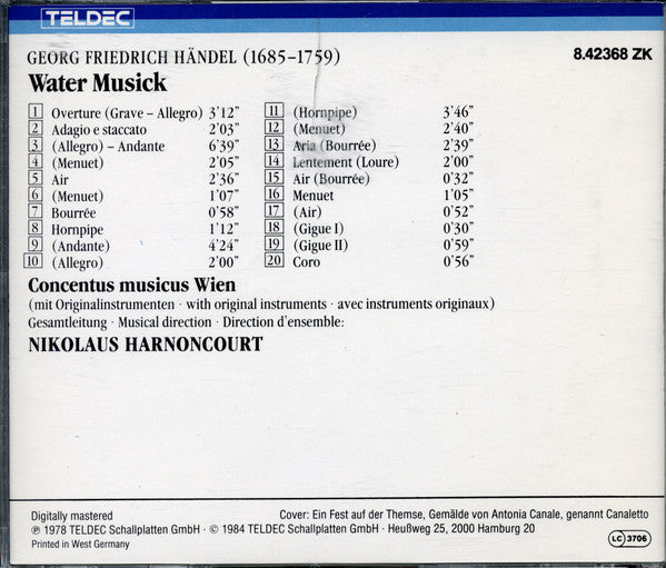 Georg Friedrich Händel – Concentus Musicus Wien, Nikolaus Harnoncourt : Water Musick (CD, Album)