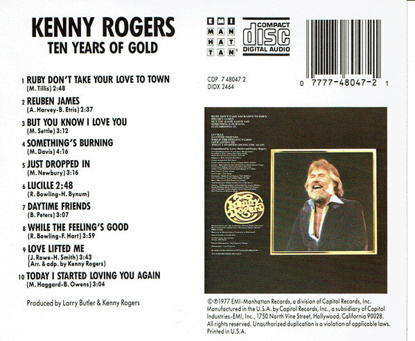 Kenny Rogers : Ten Years Of Gold (CD, Comp, RE)