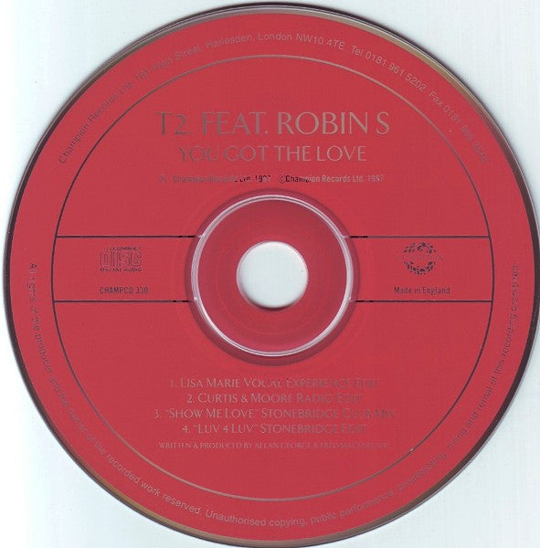 T2 (2) Feat. Robin S. : You Got The Love (CD, Single)