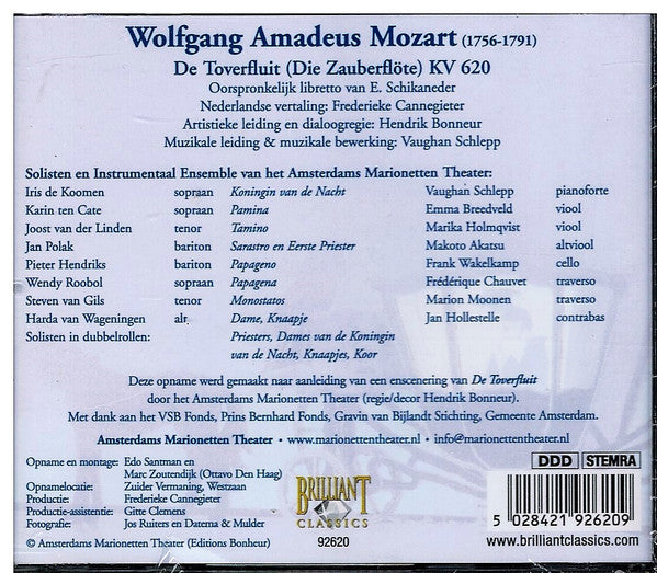 Wolfgang Amadeus Mozart, Amsterdams Marionetten Theater : De Toverfluit KV 620 (2xCD, Album)