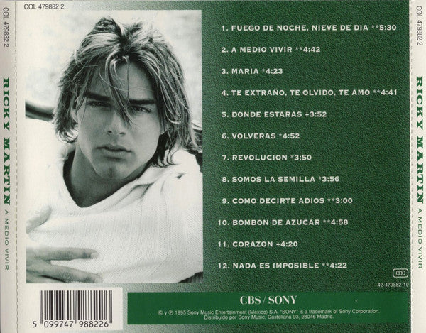 Ricky Martin : A Medio Vivir (CD, Album)