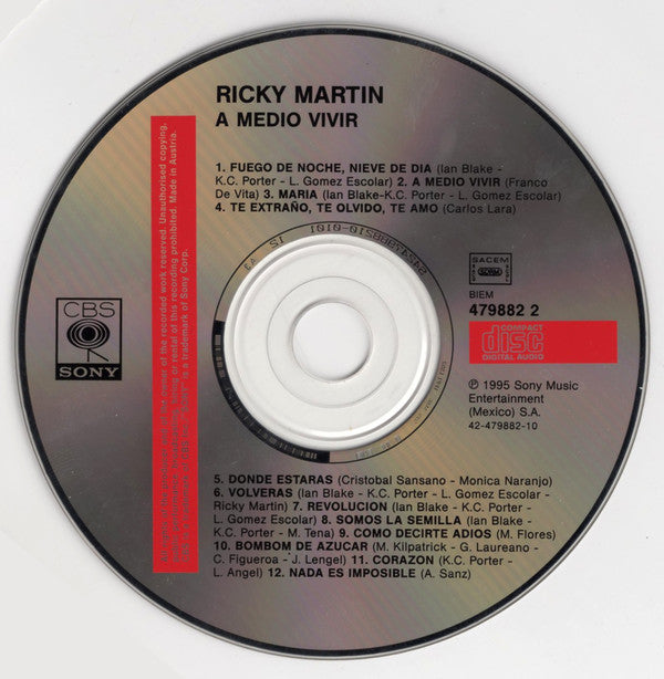 Ricky Martin : A Medio Vivir (CD, Album)