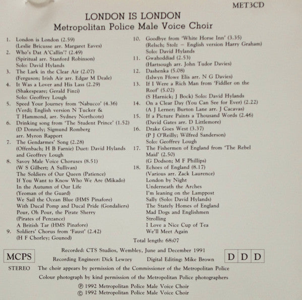 Metropolitan Police Male Voice Choir : London Is London (CD, Album)