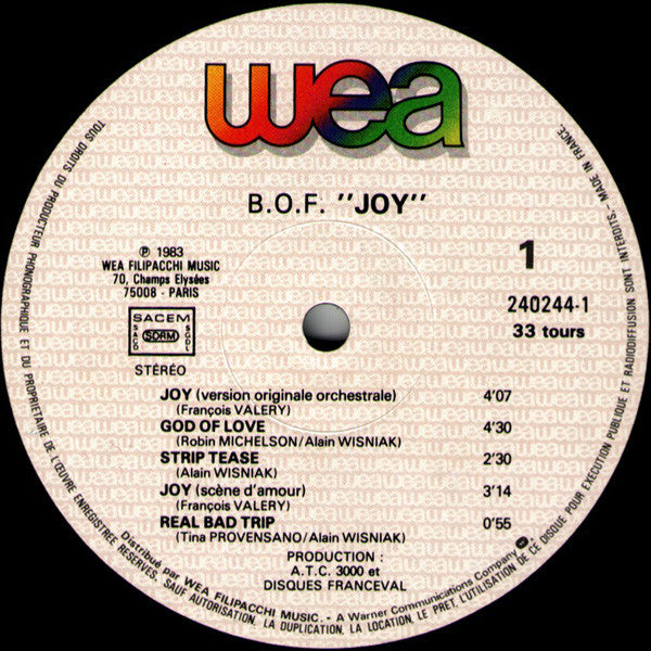François Valéry / Alain Wisniak : Joy (Bande Originale Du Film) (LP)